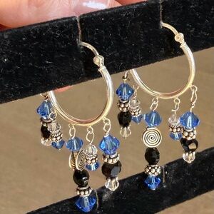 Chic Silver and Blue Crystal Dangle Earrings